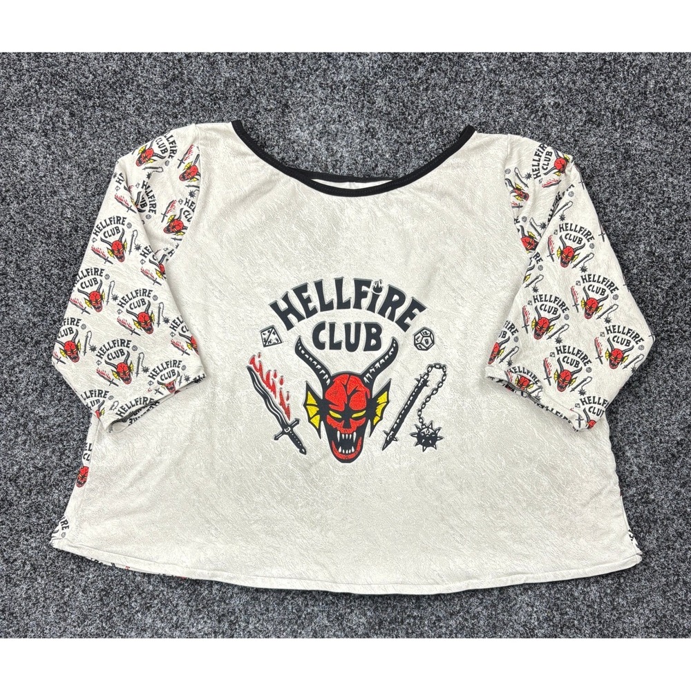 Custom Hellfire Club Shirt Womens Large Stranger Things Crinkle Knit Raglan Top